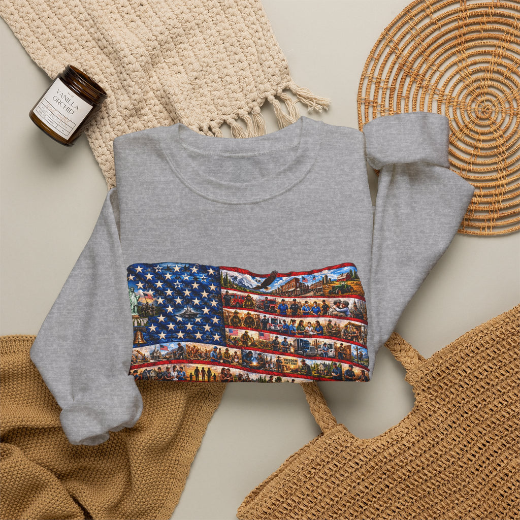 American Flag Crewneck Sweatshirt — "America the Beautiful" Patriotic Pullover