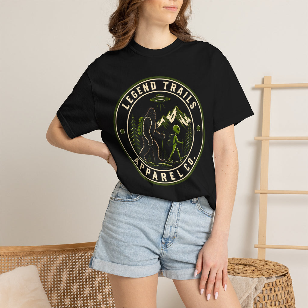 Legend Trails Apparel Co. Hiking T‑Shirt — Bigfoot & Camper Outdoor Graphic Tee
