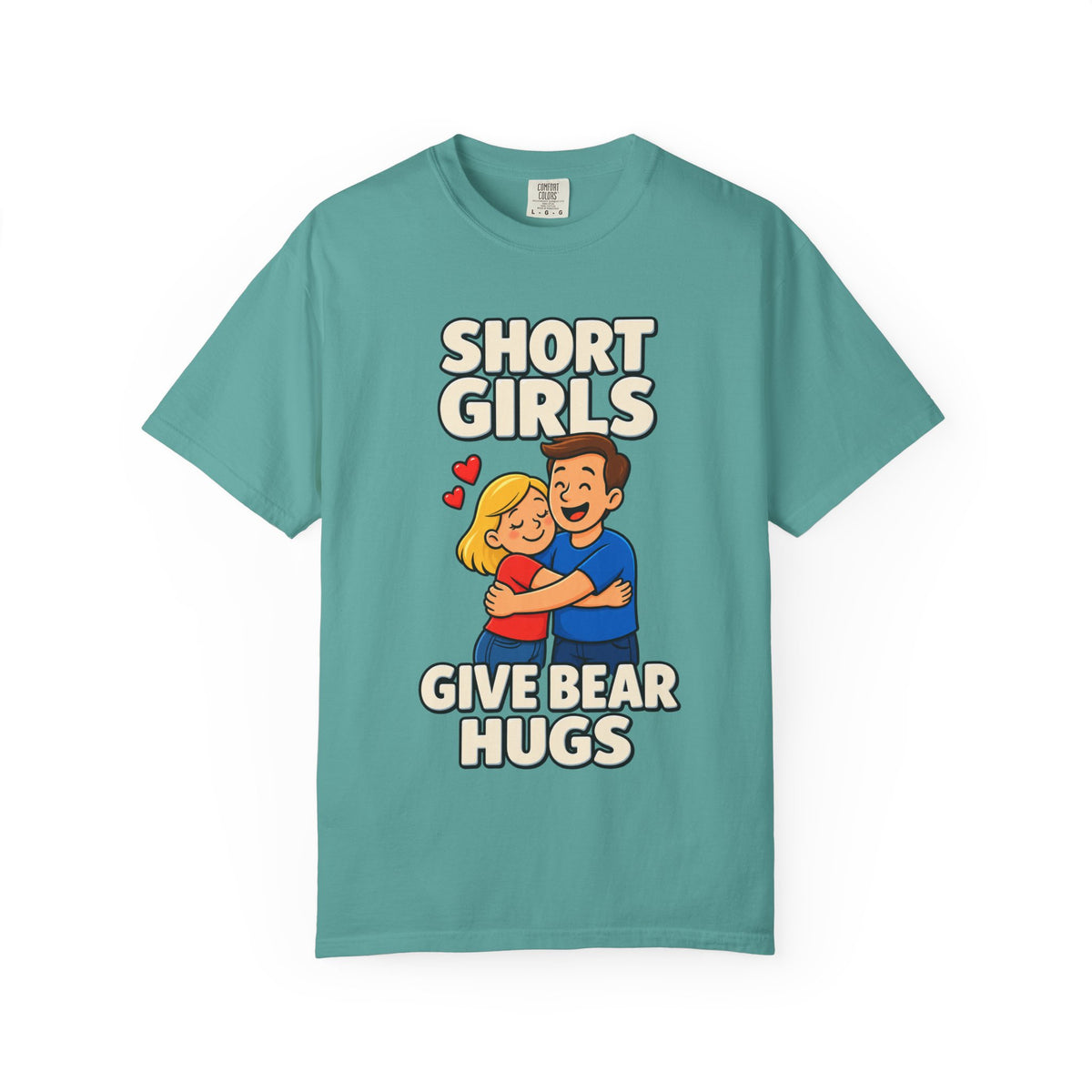 Short Girls Give Bear Hugs T-Shirt — Cute Retro Couple Hug Graphic Tee