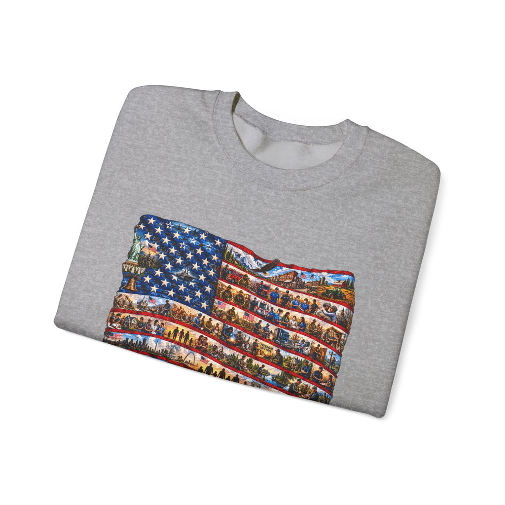 American Flag Crewneck Sweatshirt — "America the Beautiful" Patriotic Pullover