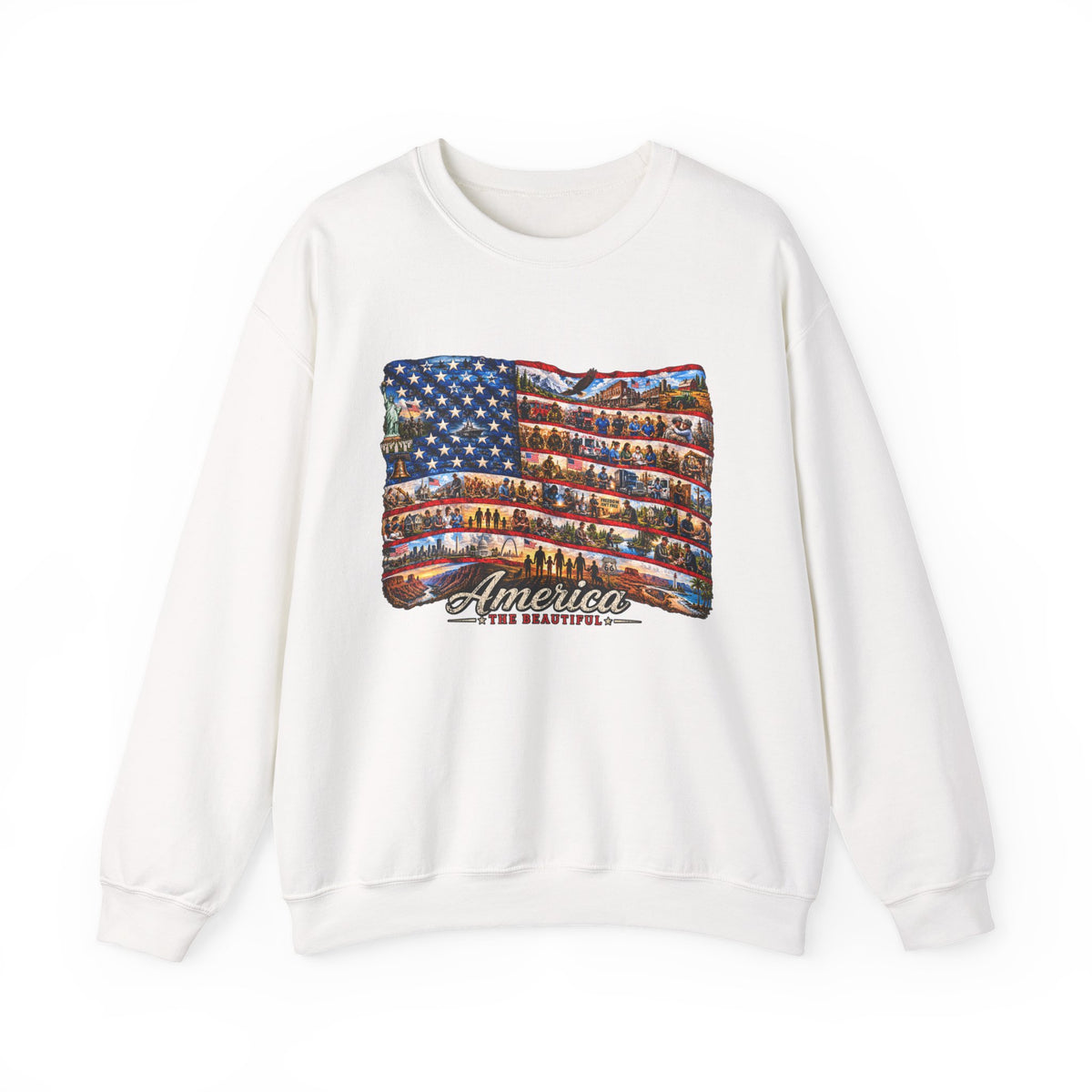 American Flag Crewneck Sweatshirt — "America the Beautiful" Patriotic Pullover