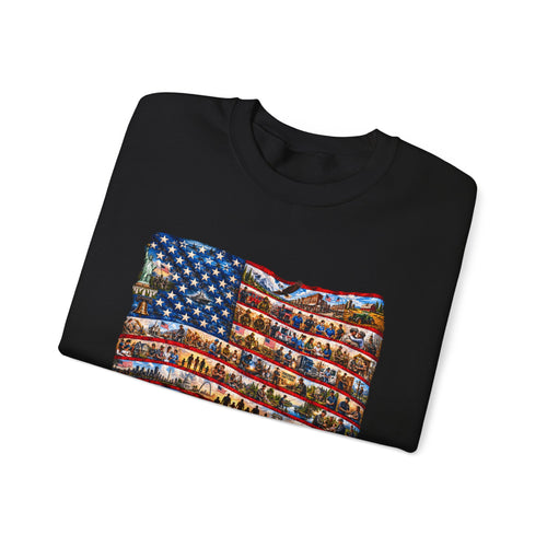American Flag Crewneck Sweatshirt — "America the Beautiful" Patriotic Pullover