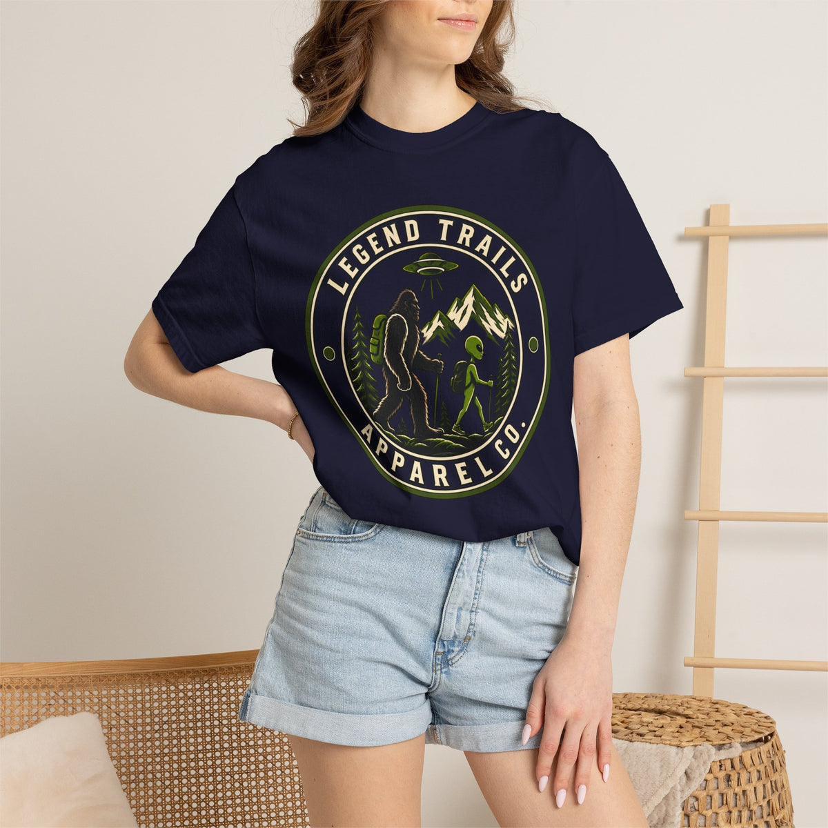 Legend Trails Apparel Co. Hiking T‑Shirt — Bigfoot & Camper Outdoor Graphic Tee