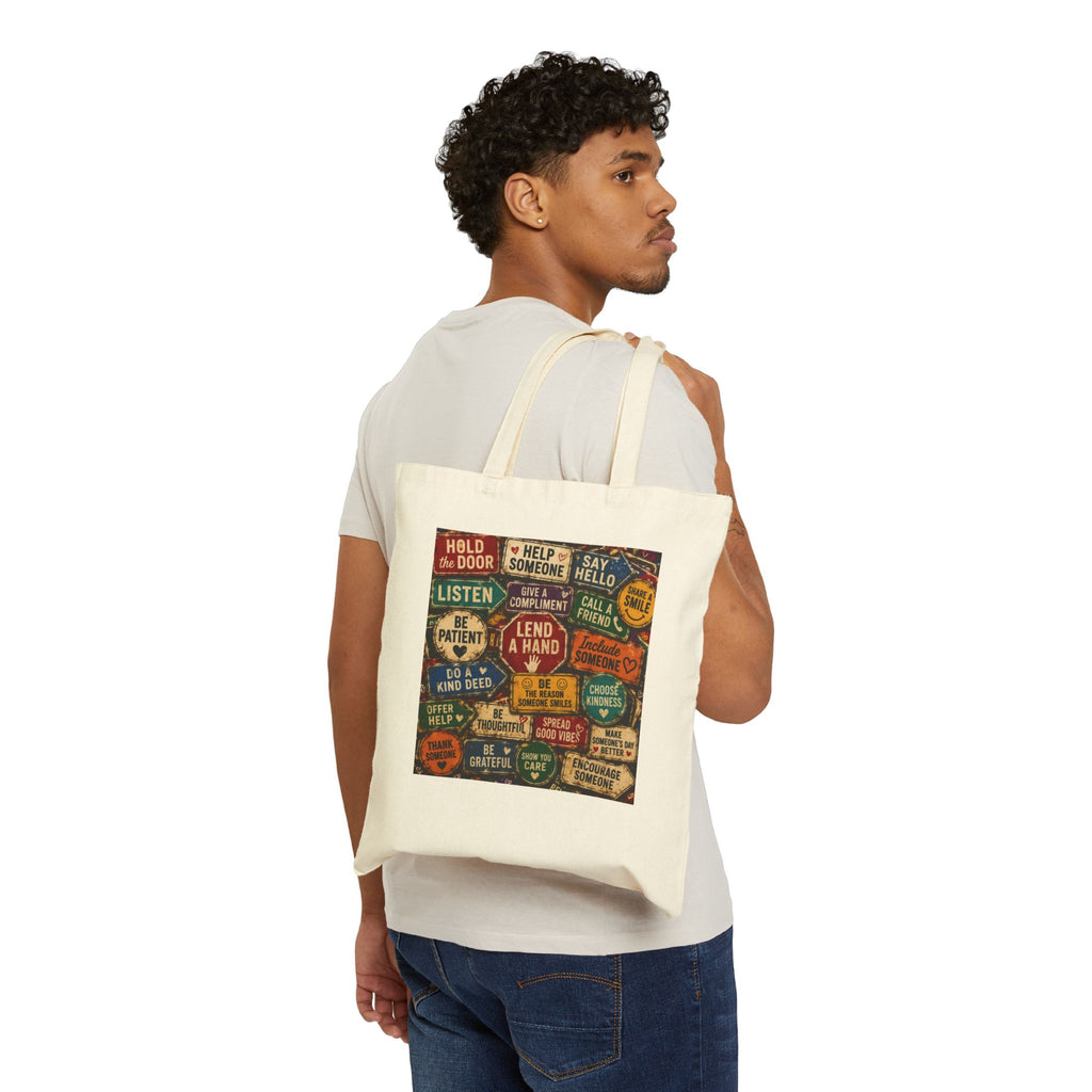 Canvas Tote Bag — Vintage Sign Collage "Be Kind" Eco Shopper