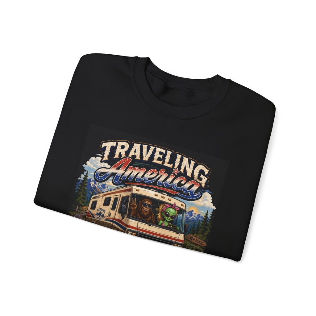 Traveling America Crewneck Sweatshirt — One State at a Time RV Roadtrip Graphic