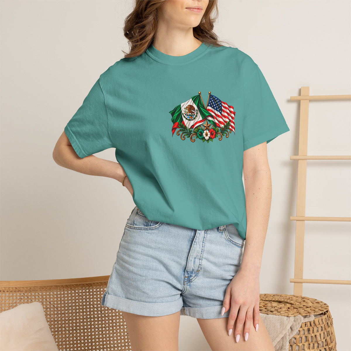 Proud of My Roots T-Shirt — "Orgulloso de mis Raíces / Orgulloso de ser Americano" USA-Mexico Heritage Tee