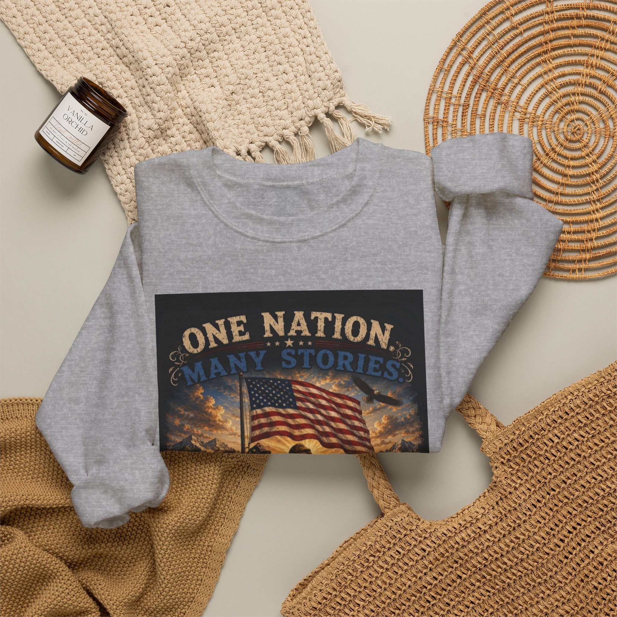 Crewneck Sweatshirt — "One Nation, One Flag" Patriotic American Flag Graphic