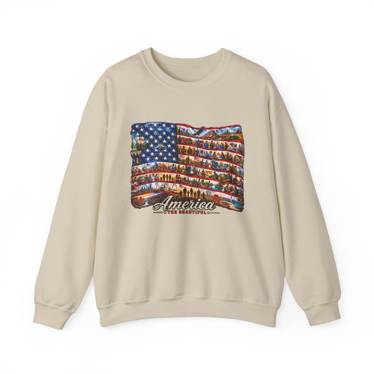 American Flag Crewneck Sweatshirt — "America the Beautiful" Patriotic Pullover