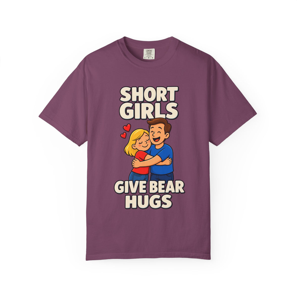 Short Girls Give Bear Hugs T-Shirt — Cute Retro Couple Hug Graphic Tee