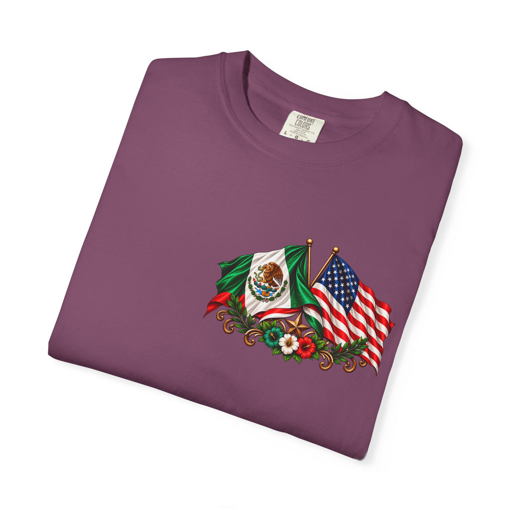 Proud of My Roots T-Shirt — "Orgulloso de mis Raíces / Orgulloso de ser Americano" USA-Mexico Heritage Tee