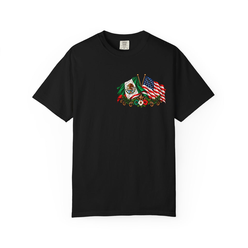 Proud of My Roots T-Shirt — "Orgulloso de mis Raíces / Orgulloso de ser Americano" USA-Mexico Heritage Tee