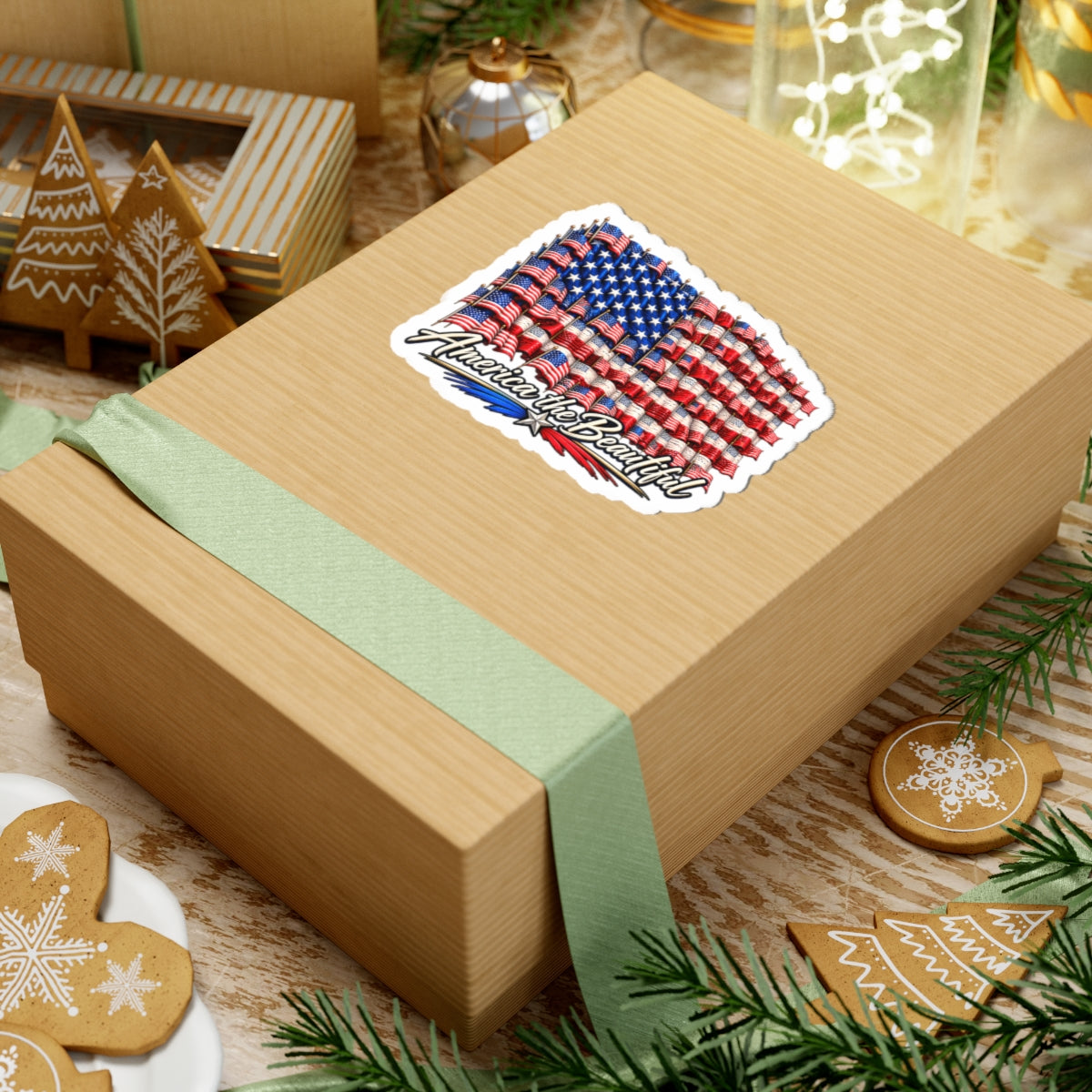 America the Beautiful Flag Sticker — Patriotic Kiss-Cut Decal for Laptops, Water Bottles & Cars