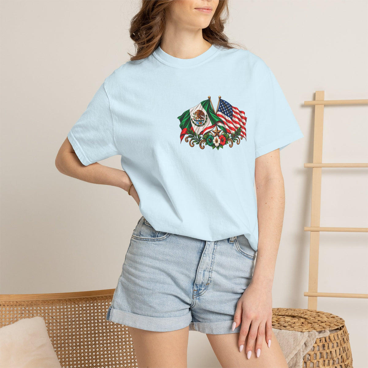 Proud of My Roots T-Shirt — "Orgulloso de mis Raíces / Orgulloso de ser Americano" USA-Mexico Heritage Tee