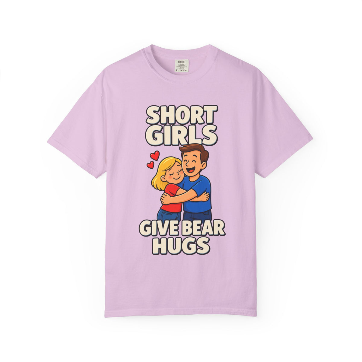 Short Girls Give Bear Hugs T-Shirt — Cute Retro Couple Hug Graphic Tee