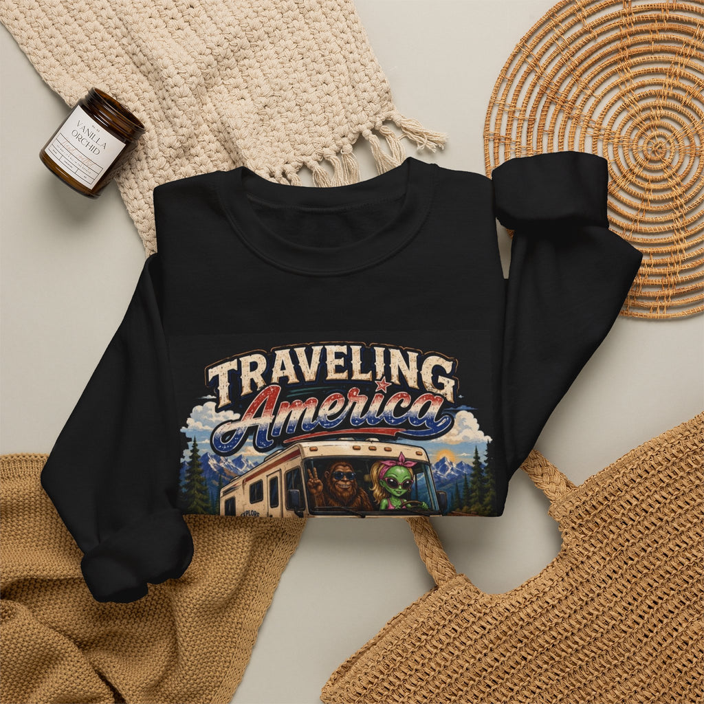 Traveling America Crewneck Sweatshirt — One State at a Time RV Roadtrip Graphic