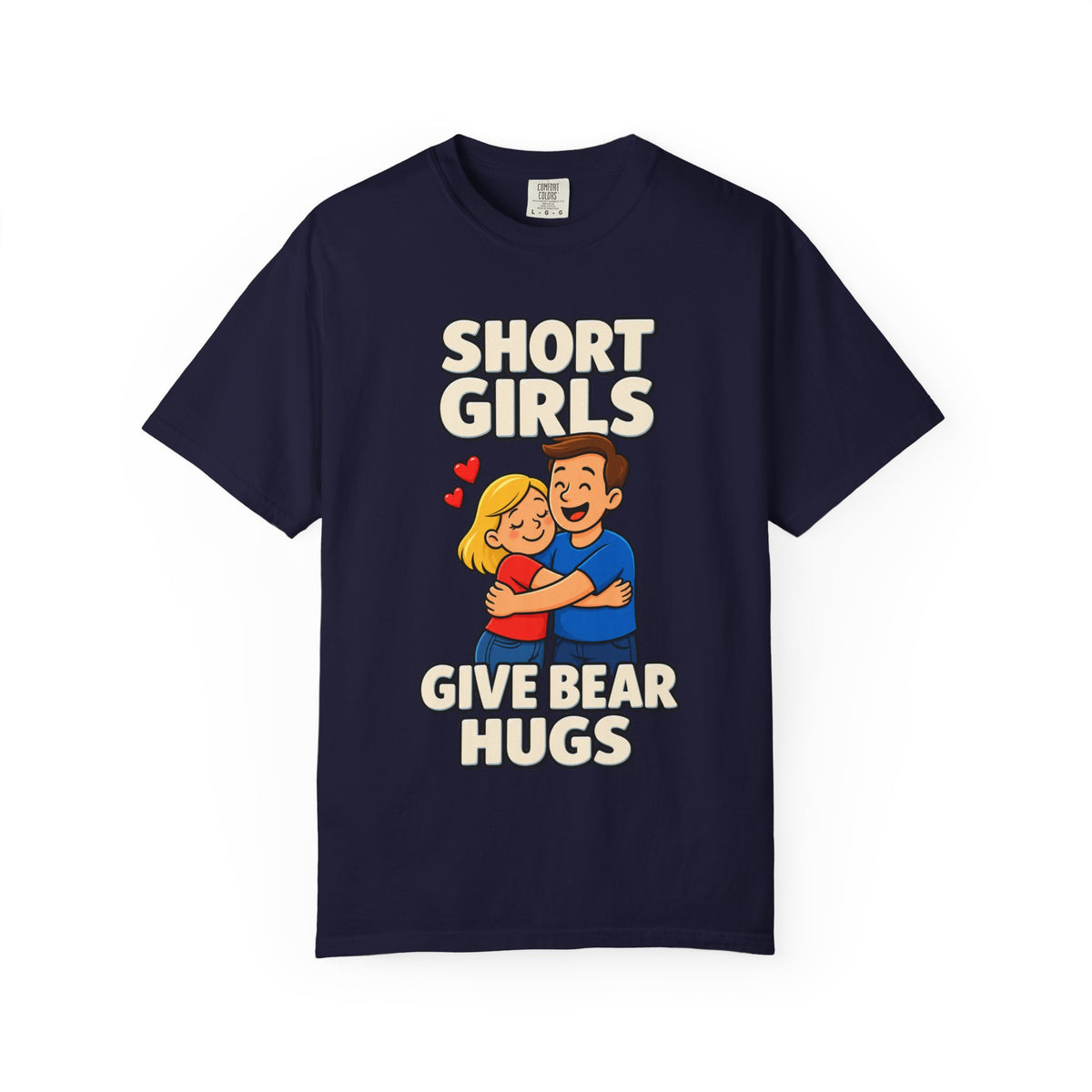 Short Girls Give Bear Hugs T-Shirt — Cute Retro Couple Hug Graphic Tee