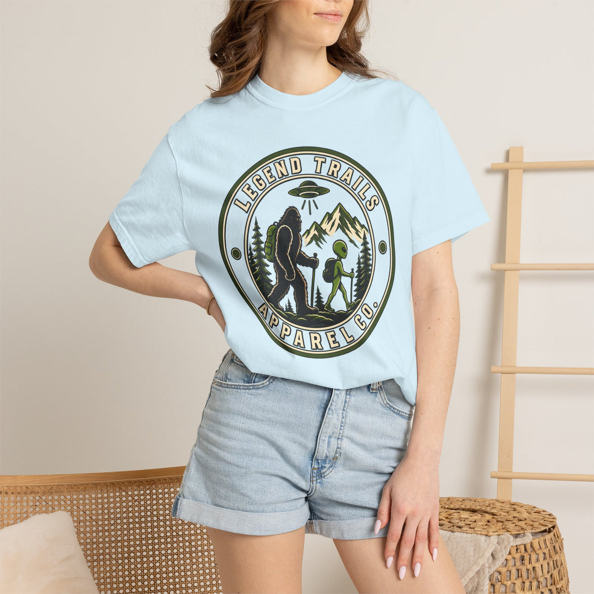 Legend Trails Apparel Co. Hiking T‑Shirt — Bigfoot & Camper Outdoor Graphic Tee