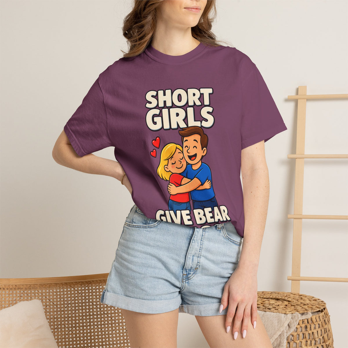 Short Girls Give Bear Hugs T-Shirt — Cute Retro Couple Hug Graphic Tee