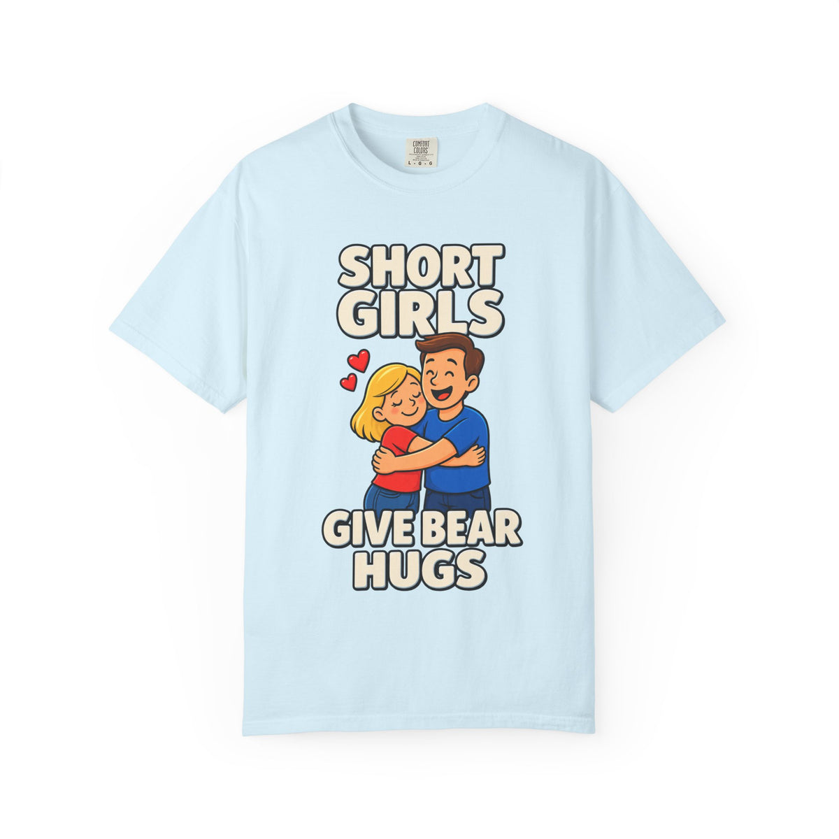 Short Girls Give Bear Hugs T-Shirt — Cute Retro Couple Hug Graphic Tee