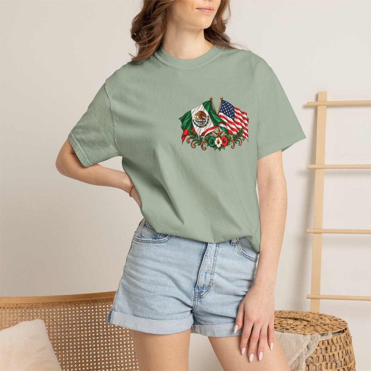 Proud of My Roots T-Shirt — "Orgulloso de mis Raíces / Orgulloso de ser Americano" USA-Mexico Heritage Tee