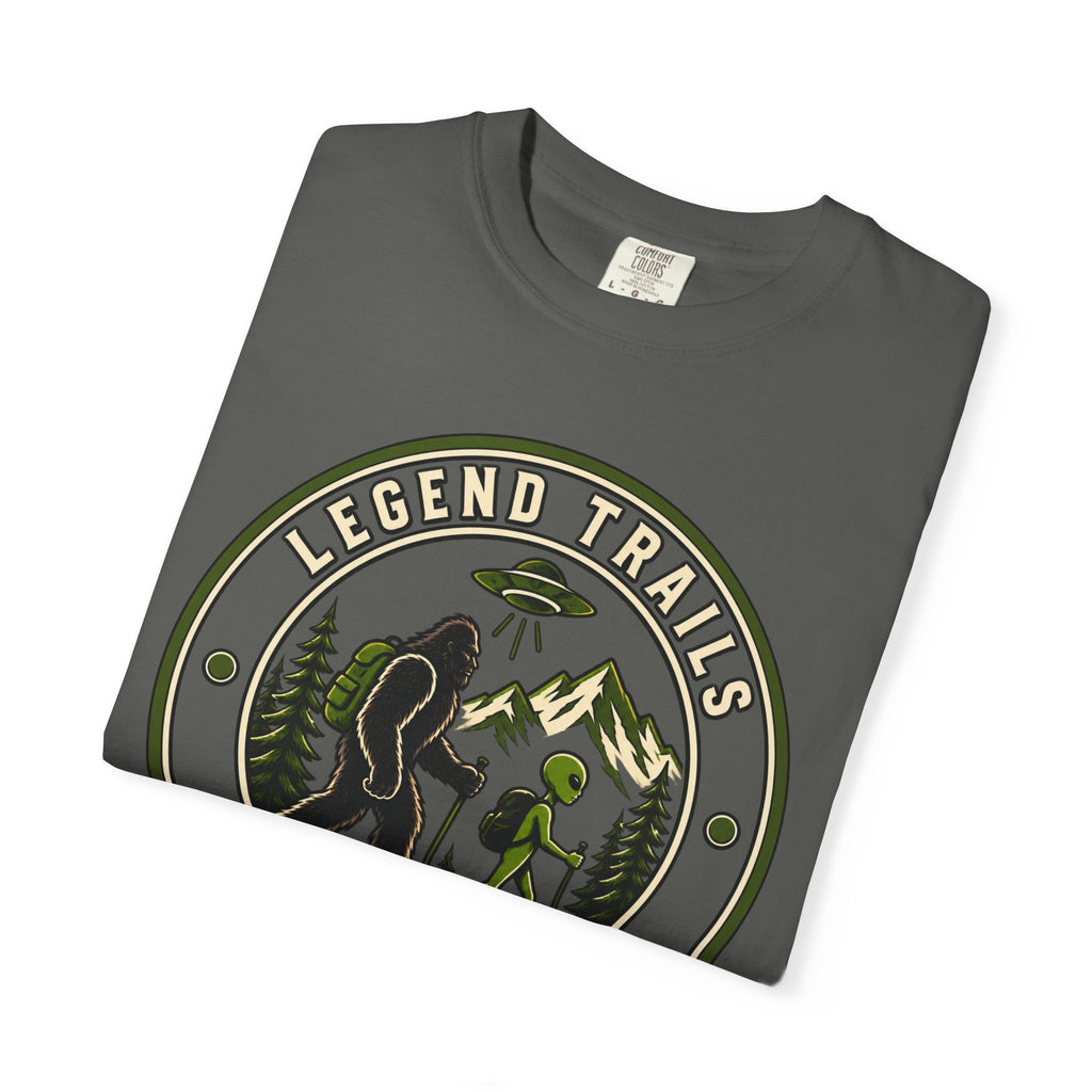 Legend Trails Apparel Co. Hiking T‑Shirt — Bigfoot & Camper Outdoor Graphic Tee