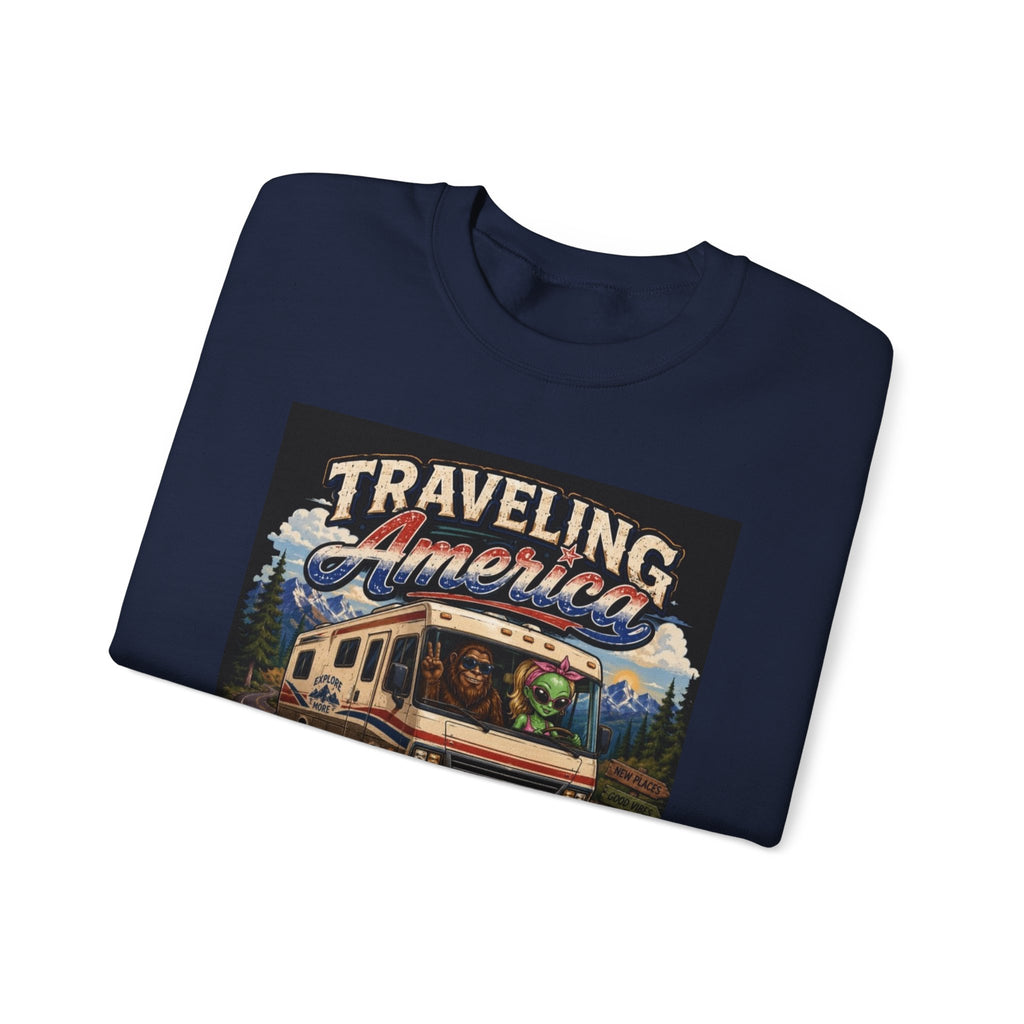 Traveling America Crewneck Sweatshirt — One State at a Time RV Roadtrip Graphic