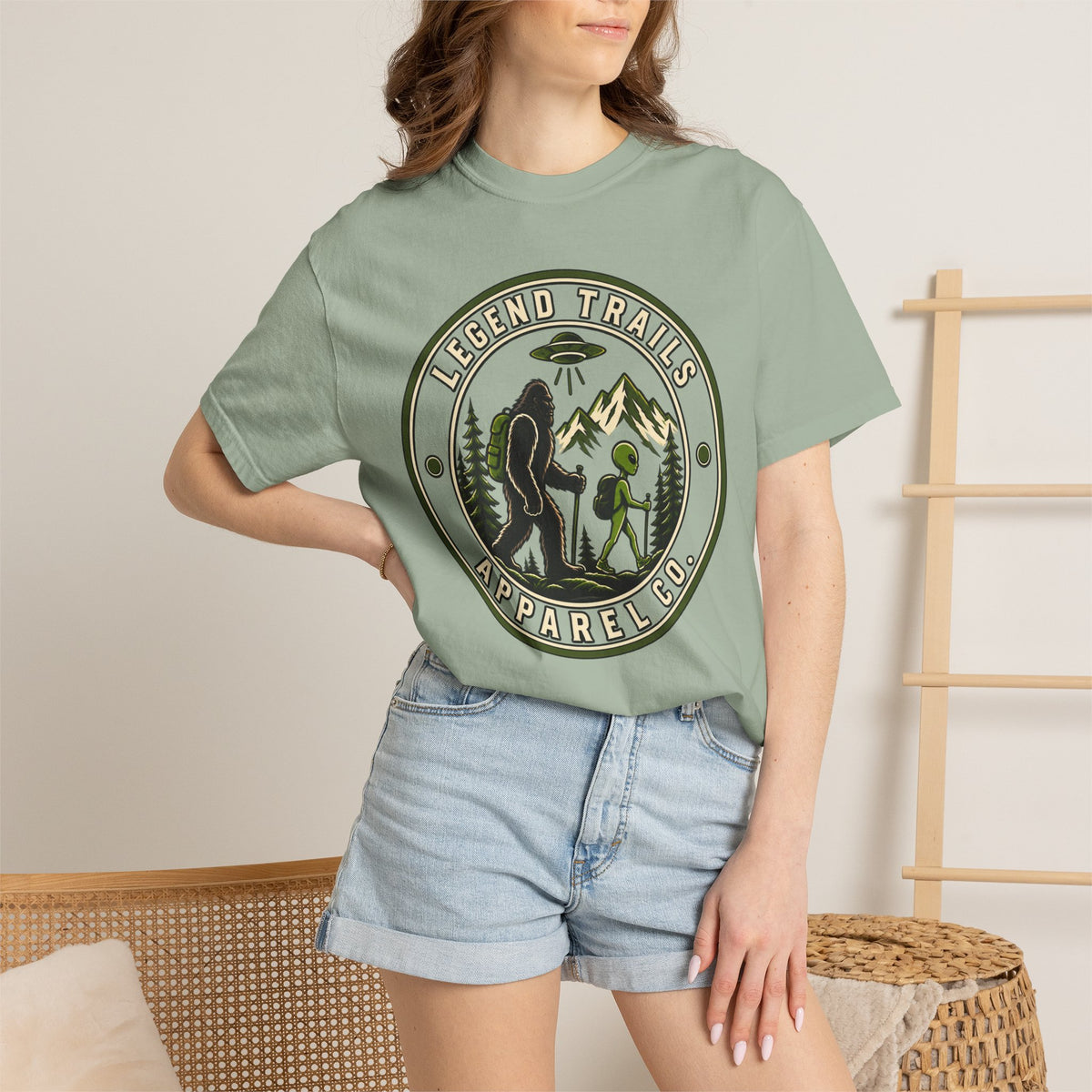 Legend Trails Apparel Co. Hiking T‑Shirt — Bigfoot & Camper Outdoor Graphic Tee