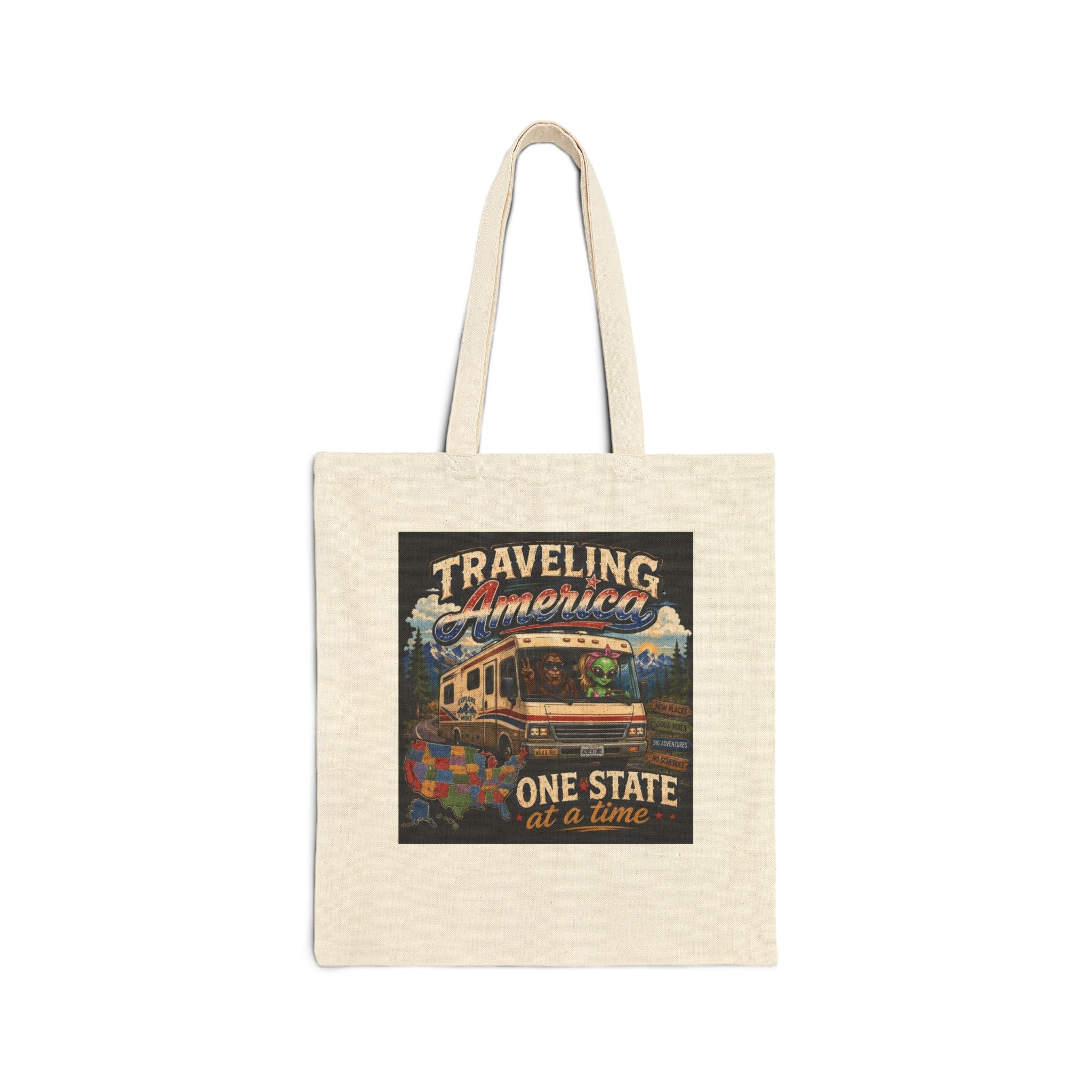 Traveling America Tote Bag – "One State at a Time" Vintage RV Travel Canvas Tote