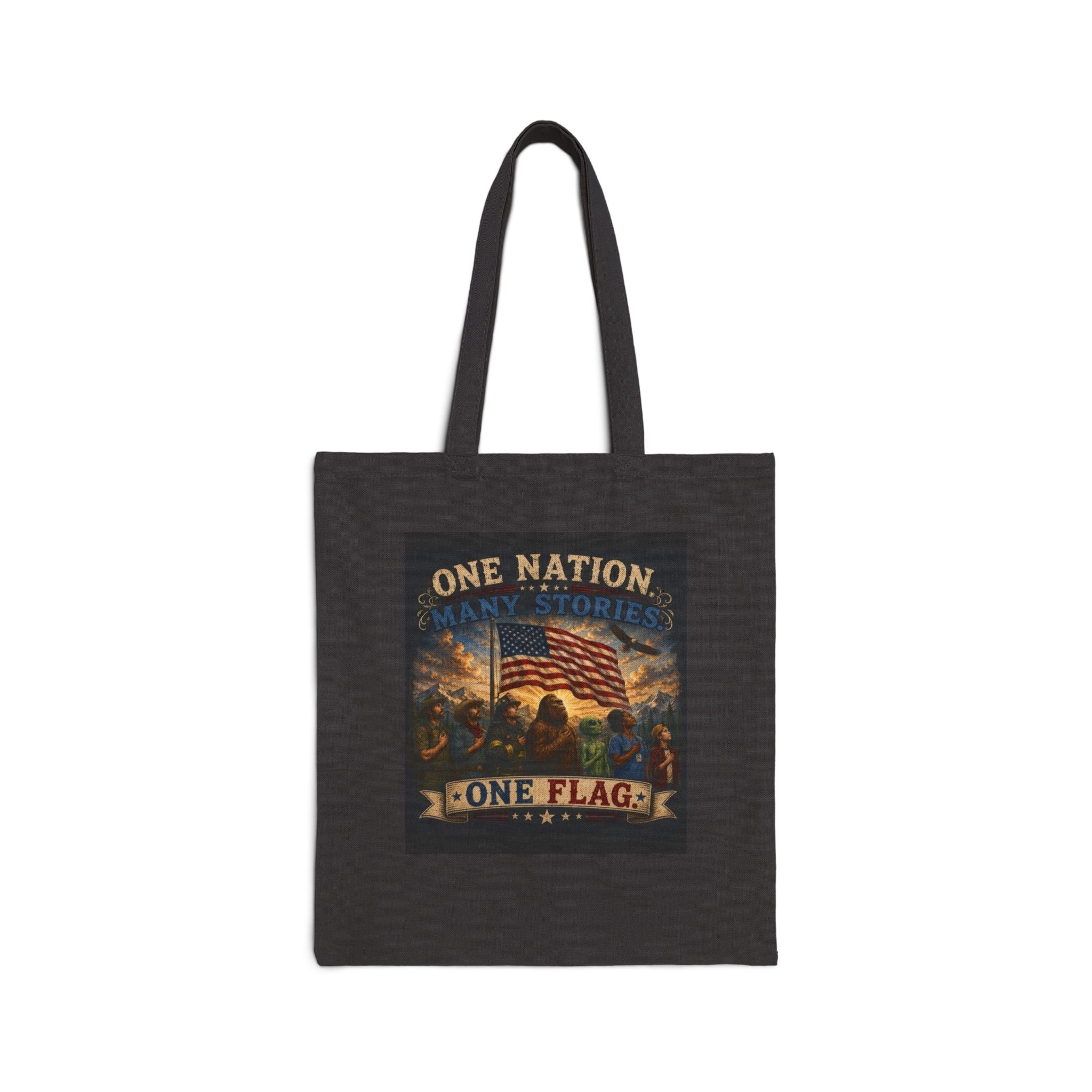 Patriotic Cotton Tote Bag – "One Nation, One Flag" Vintage American Flag Canvas Tote