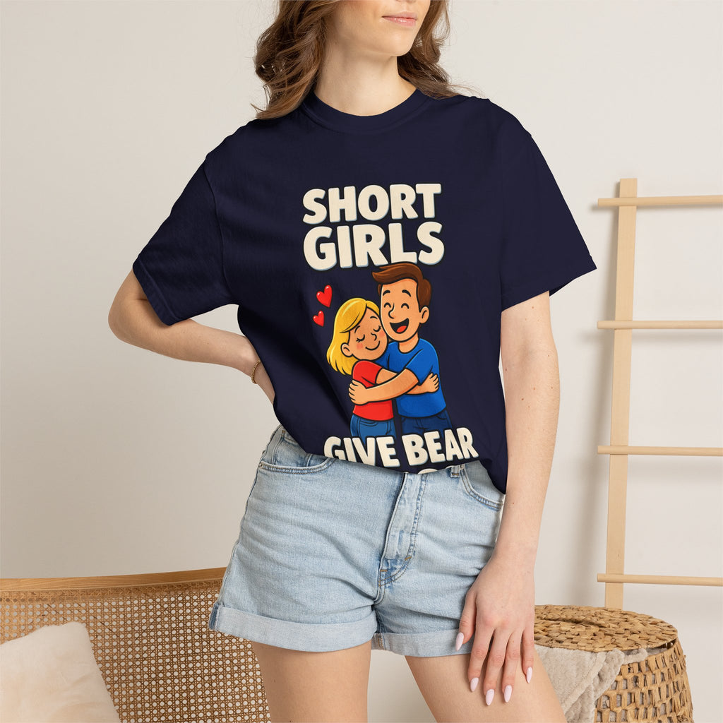 Short Girls Give Bear Hugs T-Shirt — Cute Retro Couple Hug Graphic Tee