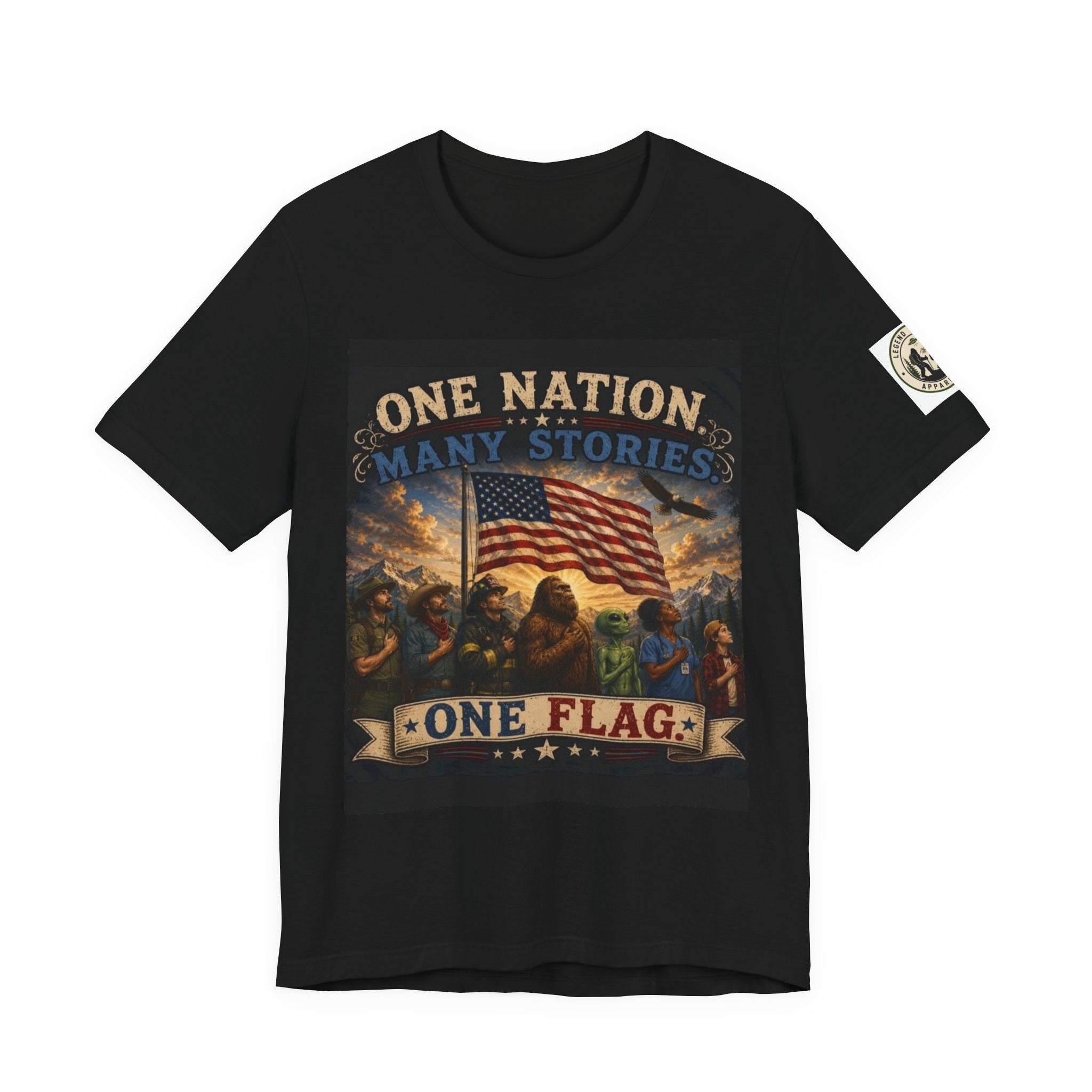 Patriotic Tee — "One Nation Many Stories, One Flag" Graphic T-Shirt
