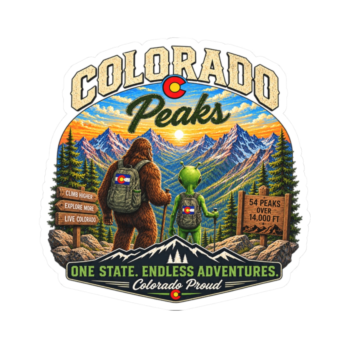 Colorado Peaks Sticker — One State, Endless Adventures Outdoor Decal