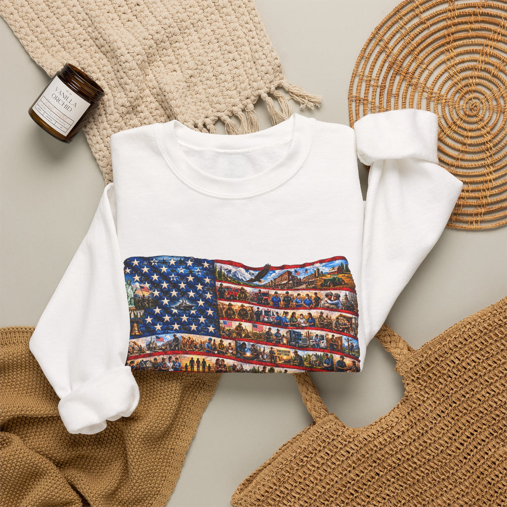 American Flag Crewneck Sweatshirt — "America the Beautiful" Patriotic Pullover