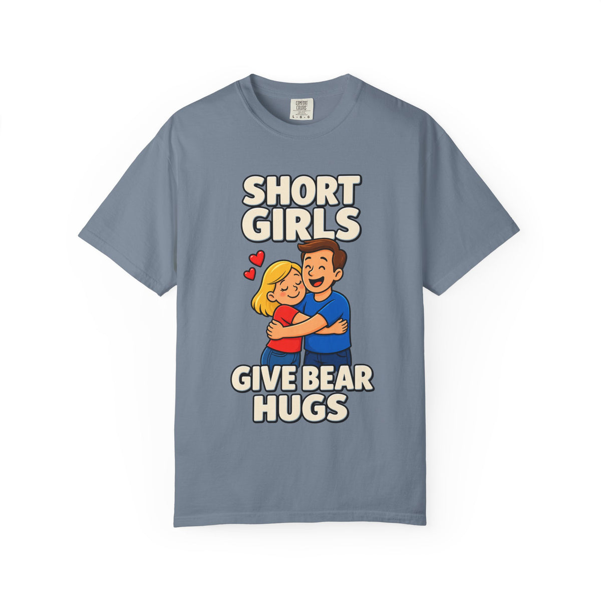Short Girls Give Bear Hugs T-Shirt — Cute Retro Couple Hug Graphic Tee