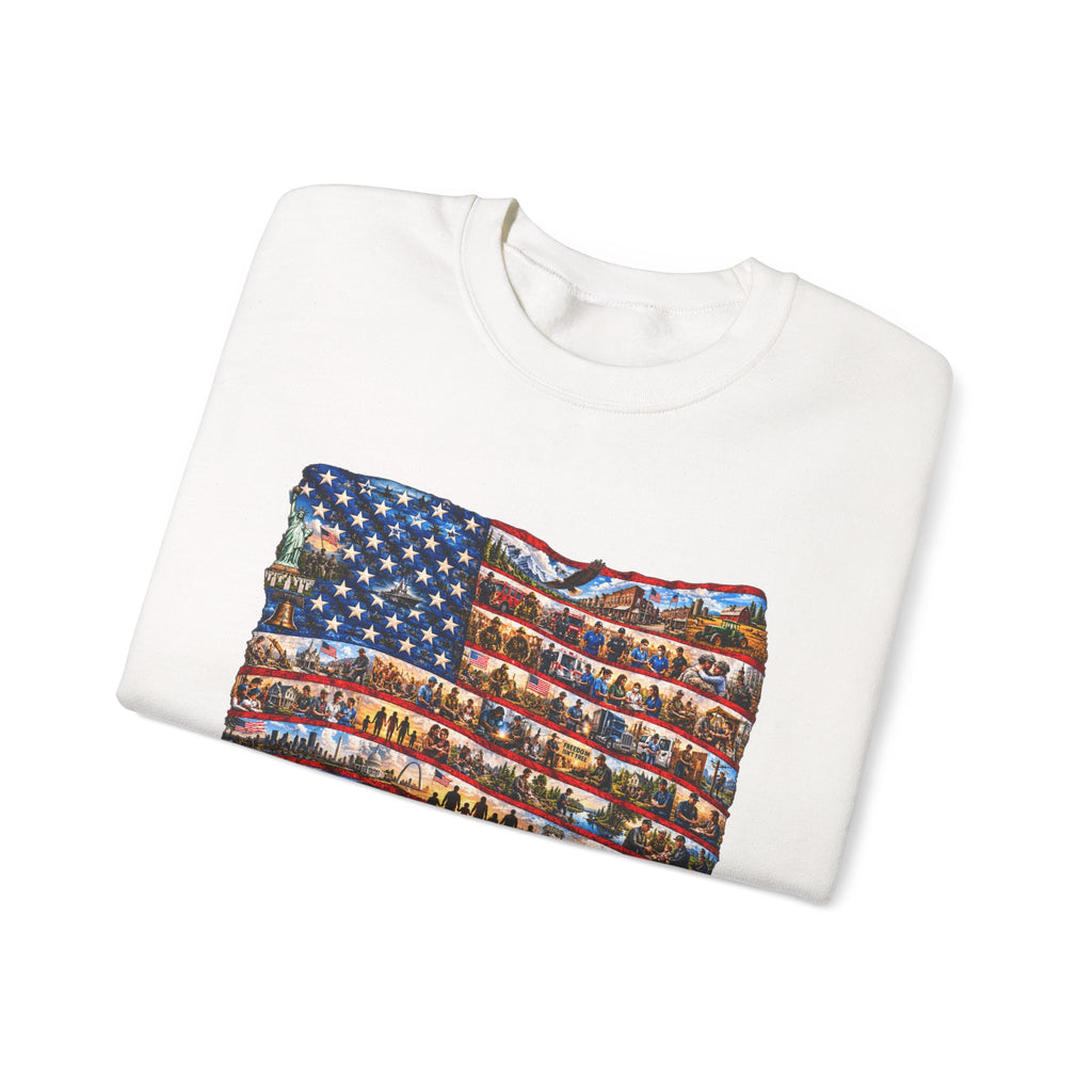 American Flag Crewneck Sweatshirt — "America the Beautiful" Patriotic Pullover