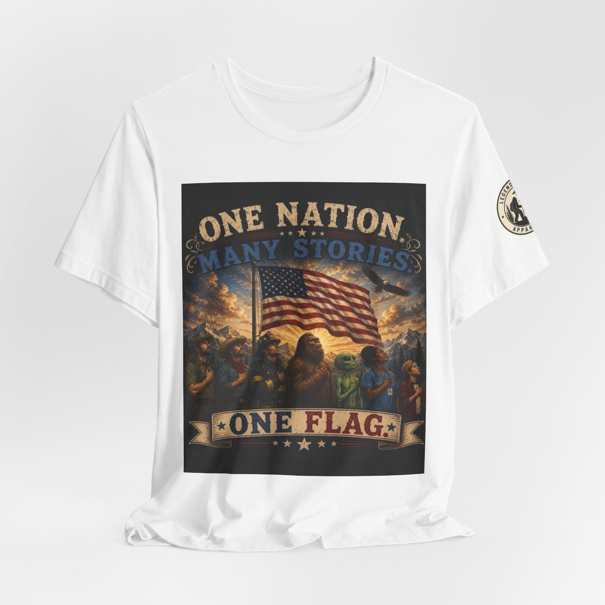 Patriotic Tee — "One Nation Many Stories, One Flag" Graphic T-Shirt