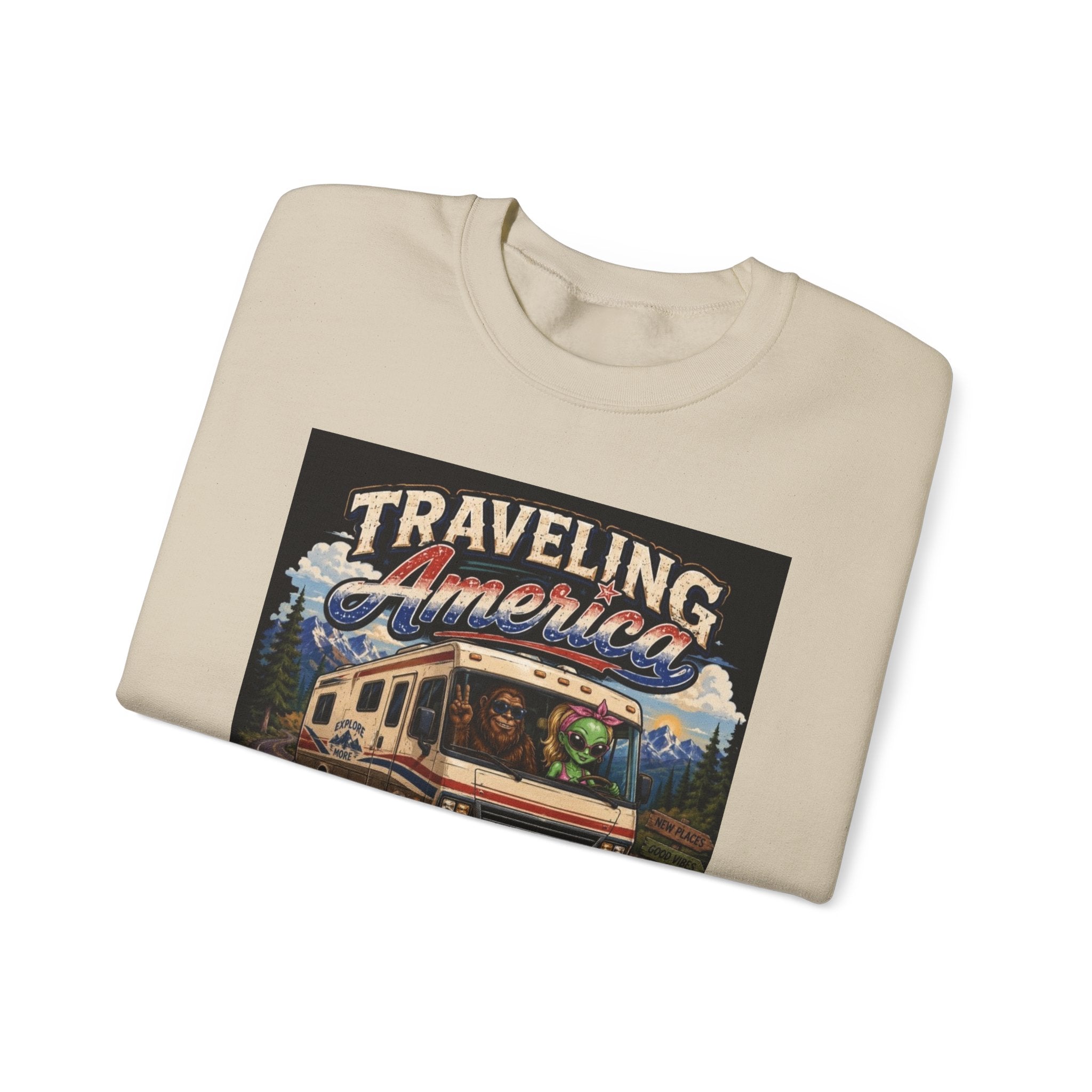 Traveling America Crewneck Sweatshirt — One State at a Time RV Roadtrip Graphic