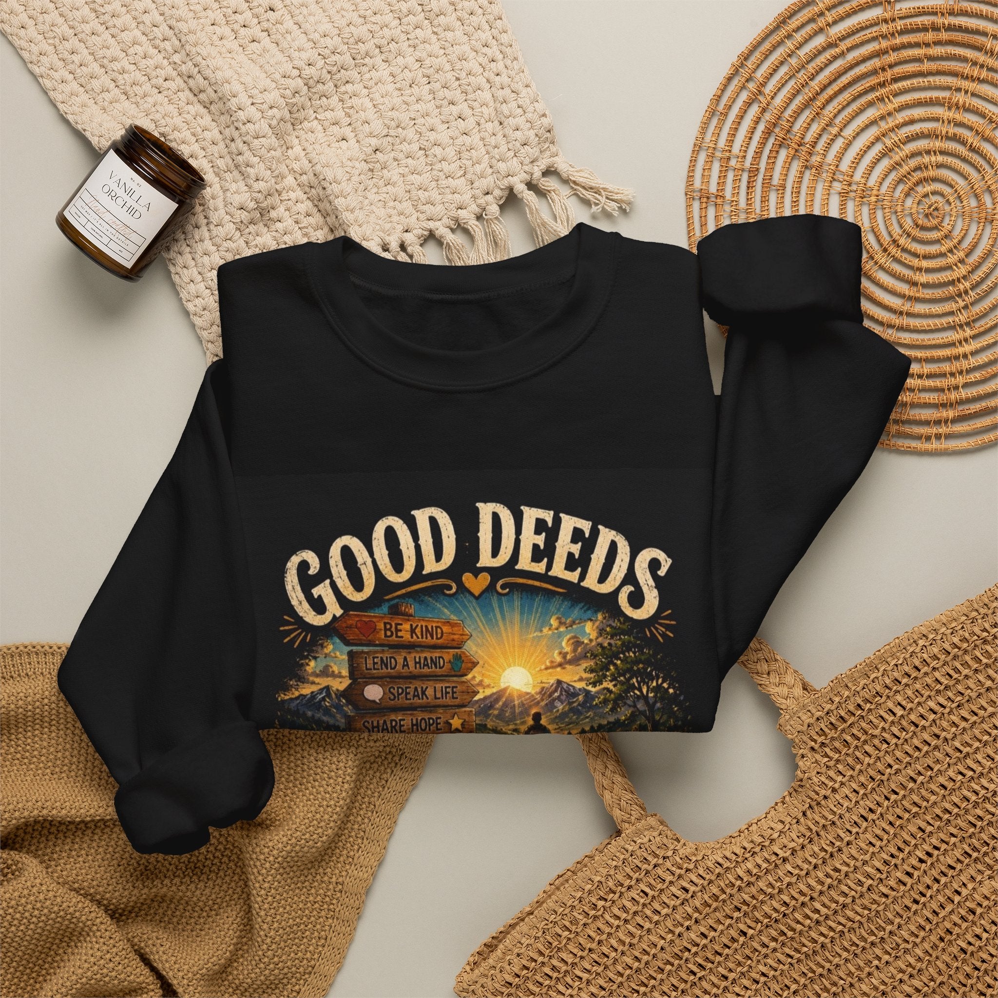Sweatshirt — "Good Deeds Make a Great Day" Scenic Motivational Crewneck
