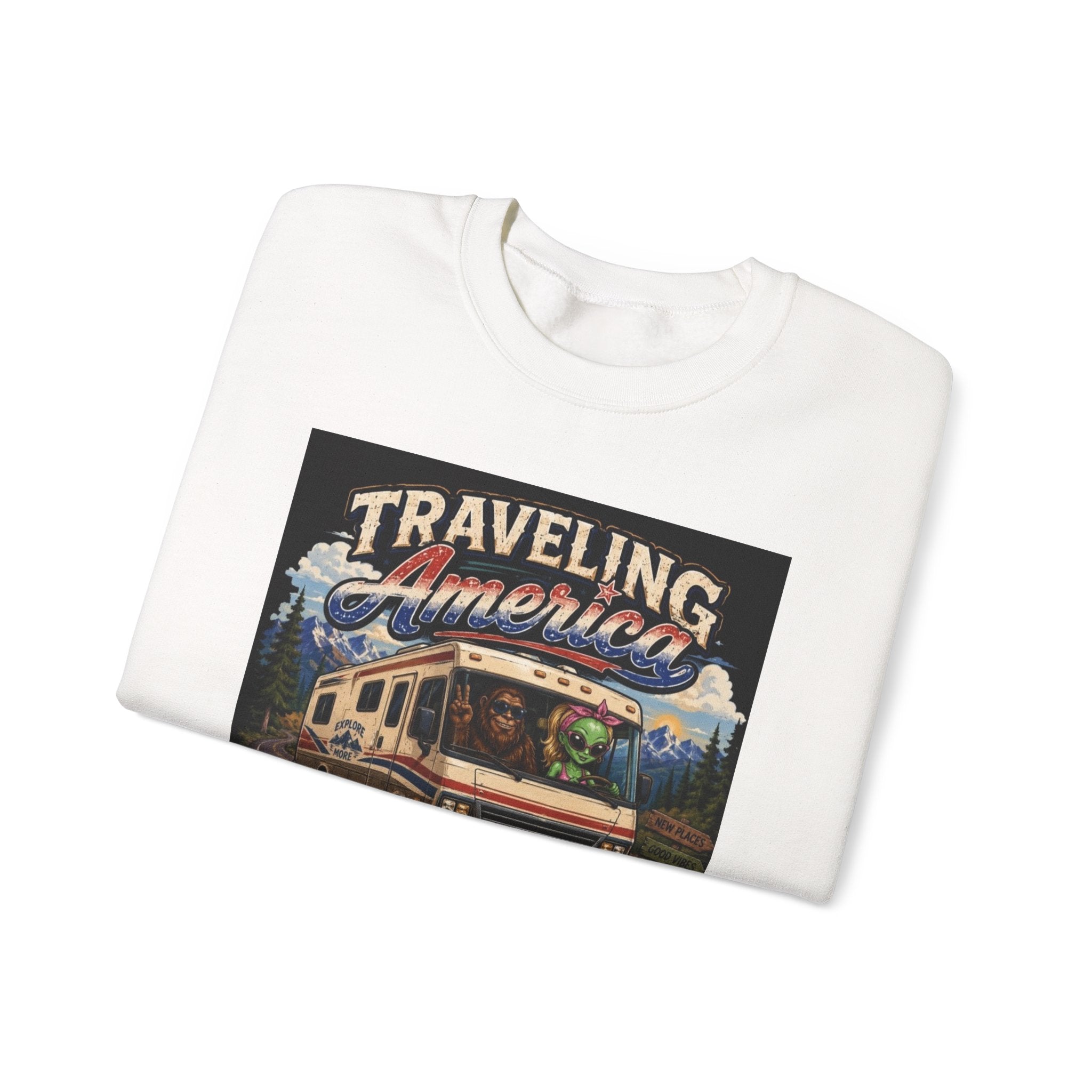 Traveling America Crewneck Sweatshirt — One State at a Time RV Roadtrip Graphic