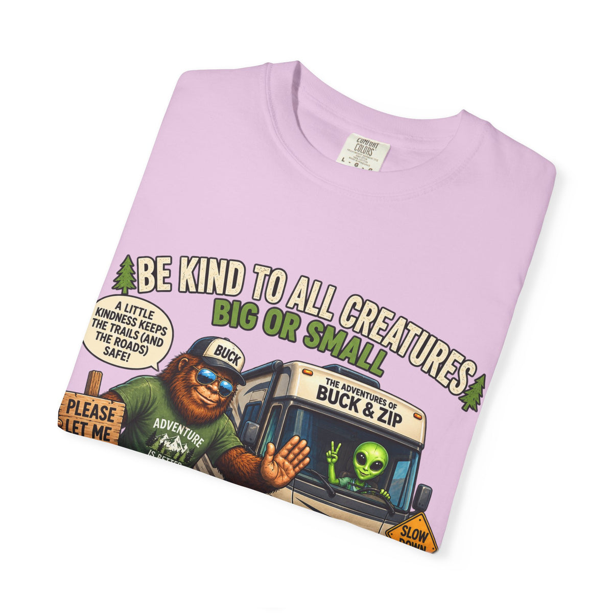 Bigfoot & Alien Rescue T-Shirt — "Be Kind to All Creatures" Adventure Tee