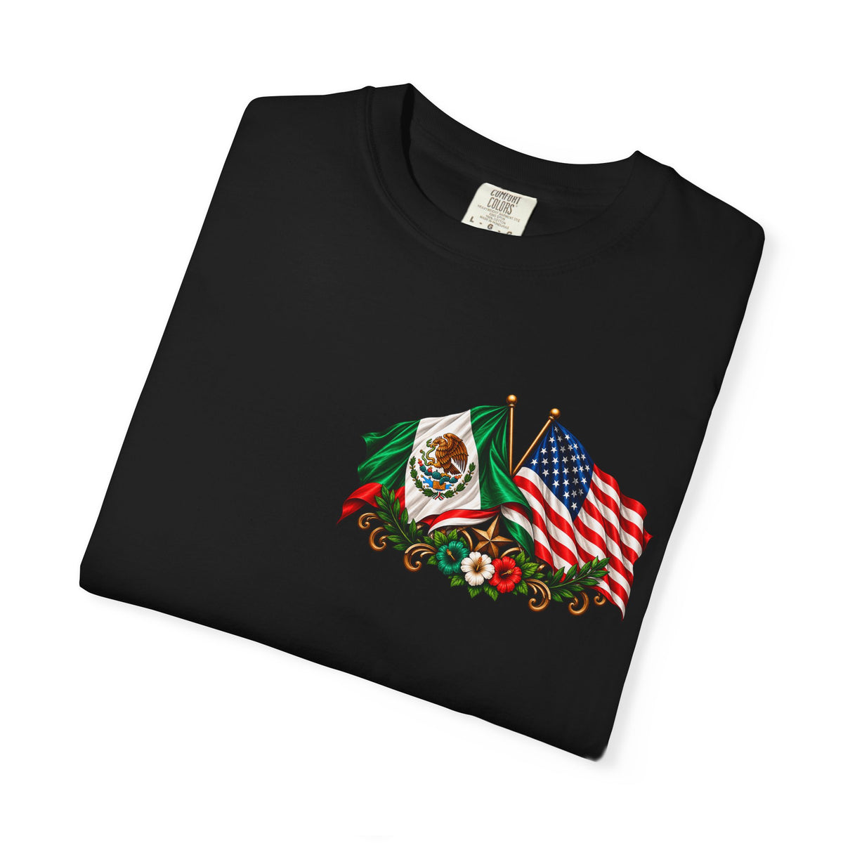 Proud of My Roots T-Shirt — "Orgulloso de mis Raíces / Orgulloso de ser Americano" USA-Mexico Heritage Tee
