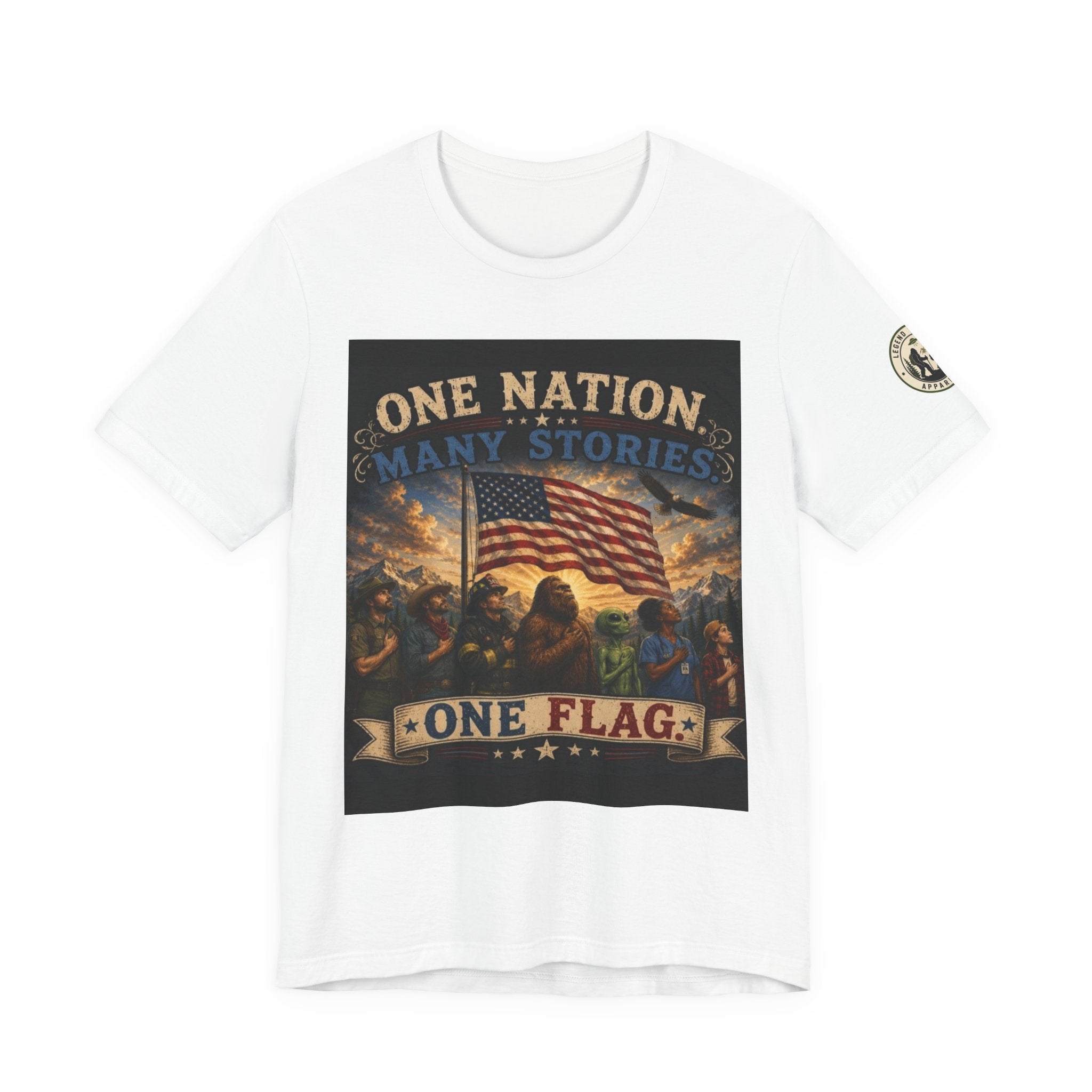 Patriotic Tee — "One Nation Many Stories, One Flag" Graphic T-Shirt