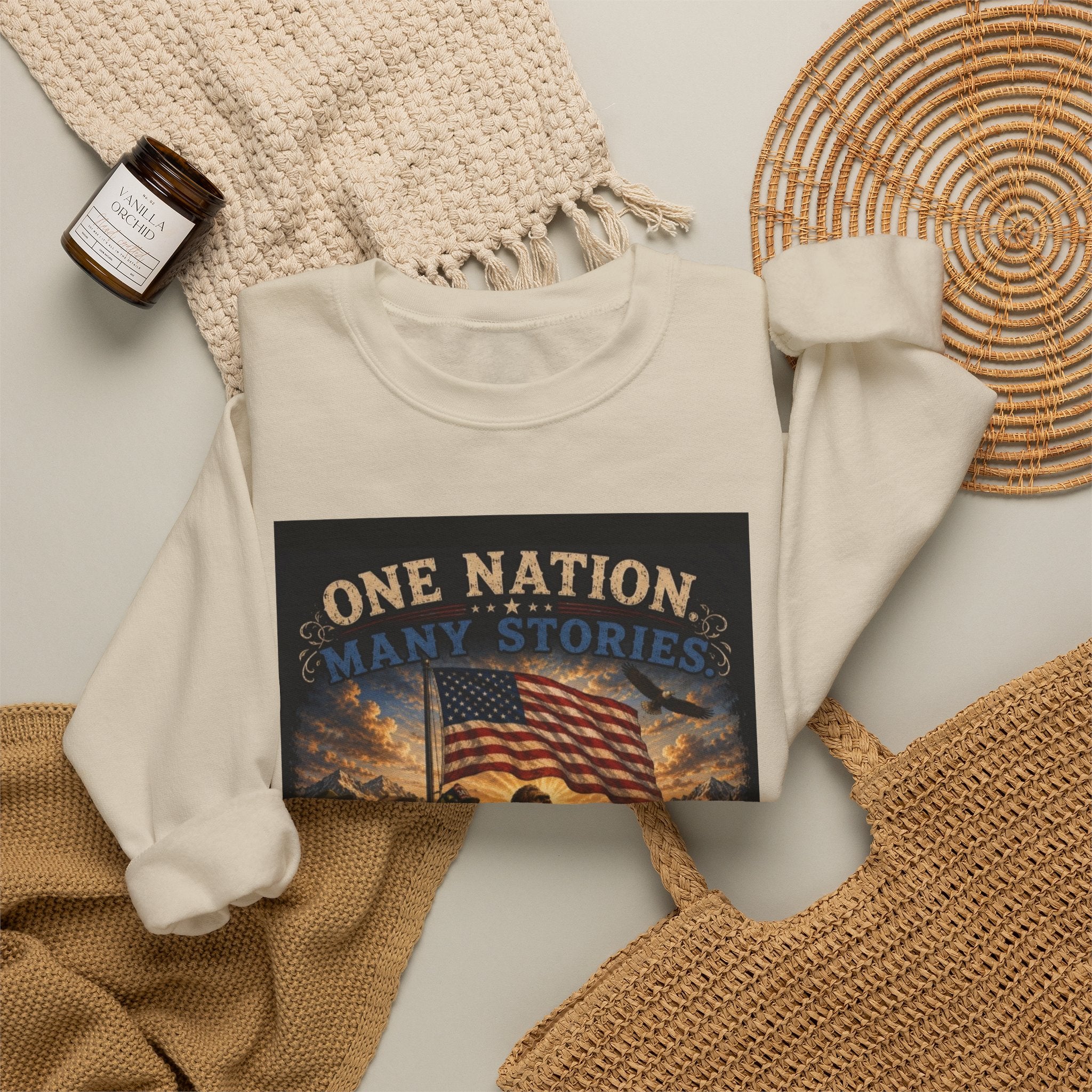 Crewneck Sweatshirt — "One Nation, One Flag" Patriotic American Flag Graphic