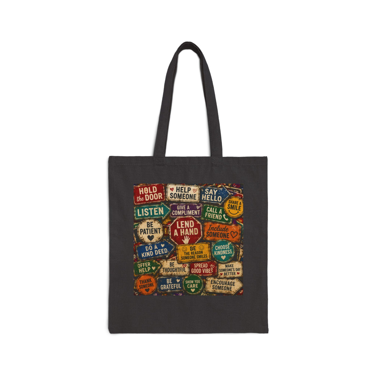 Canvas Tote Bag — Vintage Sign Collage "Be Kind" Eco Shopper