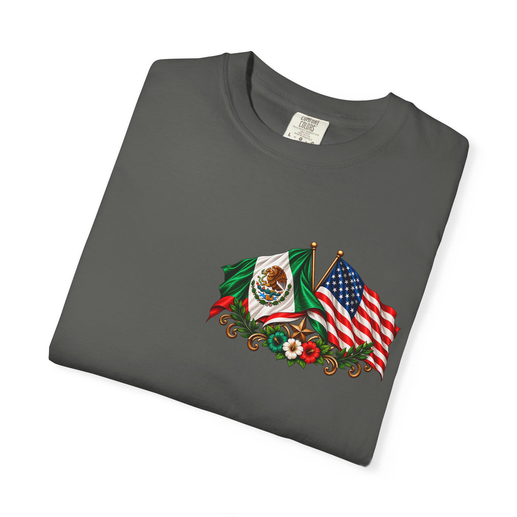 Proud of My Roots T-Shirt — "Orgulloso de mis Raíces / Orgulloso de ser Americano" USA-Mexico Heritage Tee