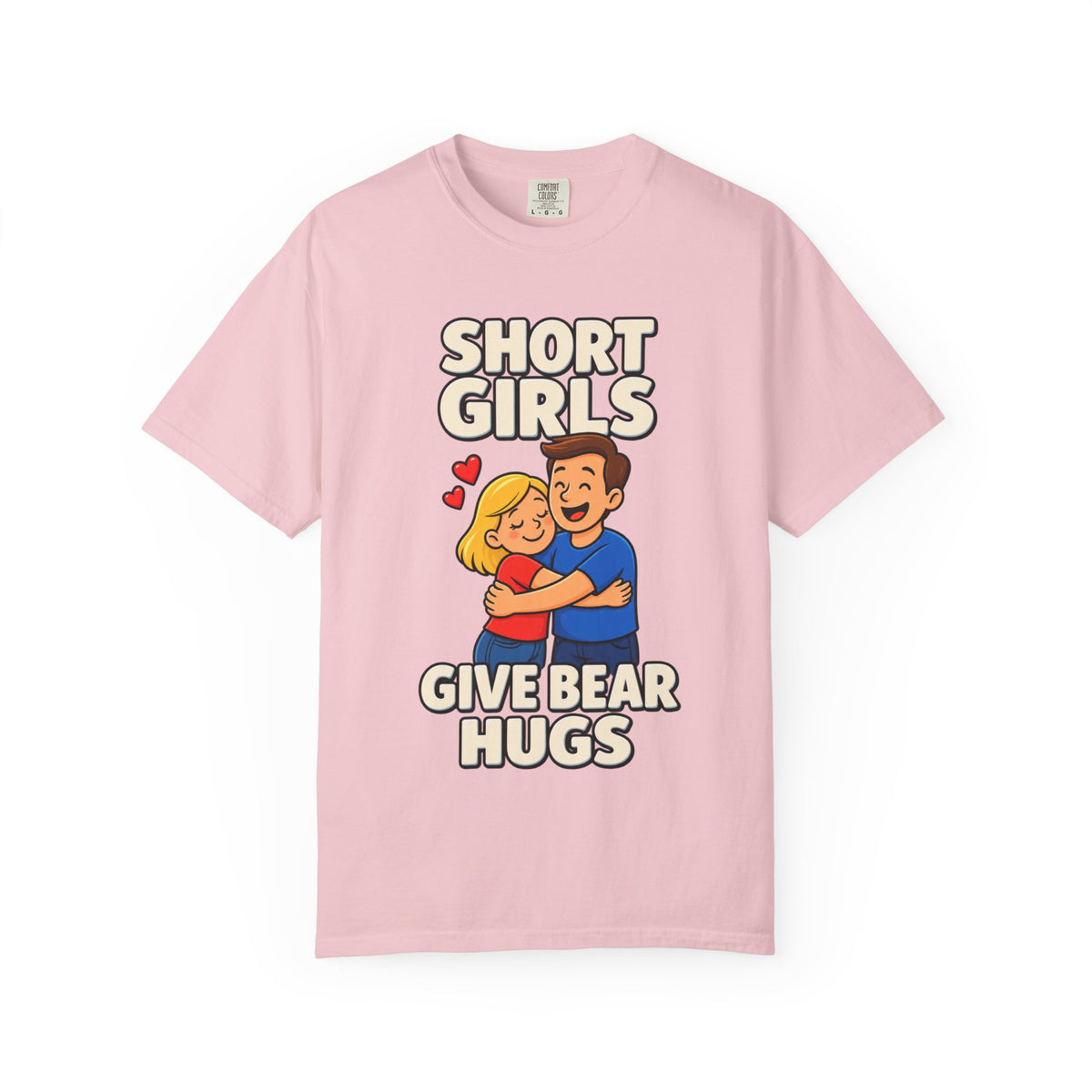 Short Girls Give Bear Hugs T-Shirt — Cute Retro Couple Hug Graphic Tee