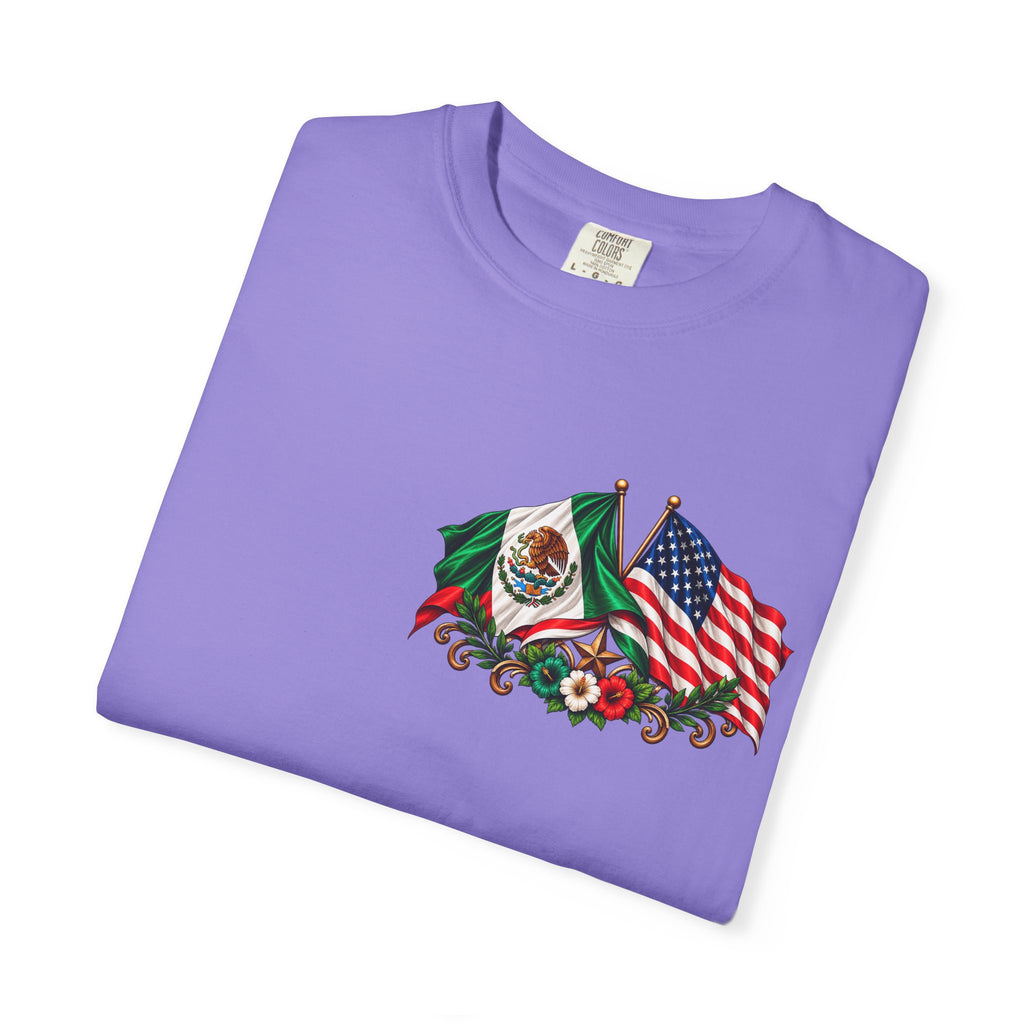 Proud of My Roots T-Shirt — "Orgulloso de mis Raíces / Orgulloso de ser Americano" USA-Mexico Heritage Tee