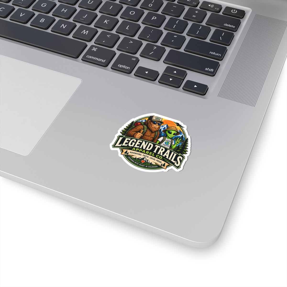 Legend Trails Kiss-Cut Sticker — Sasquatch & Alien Hiker Adventure Badge