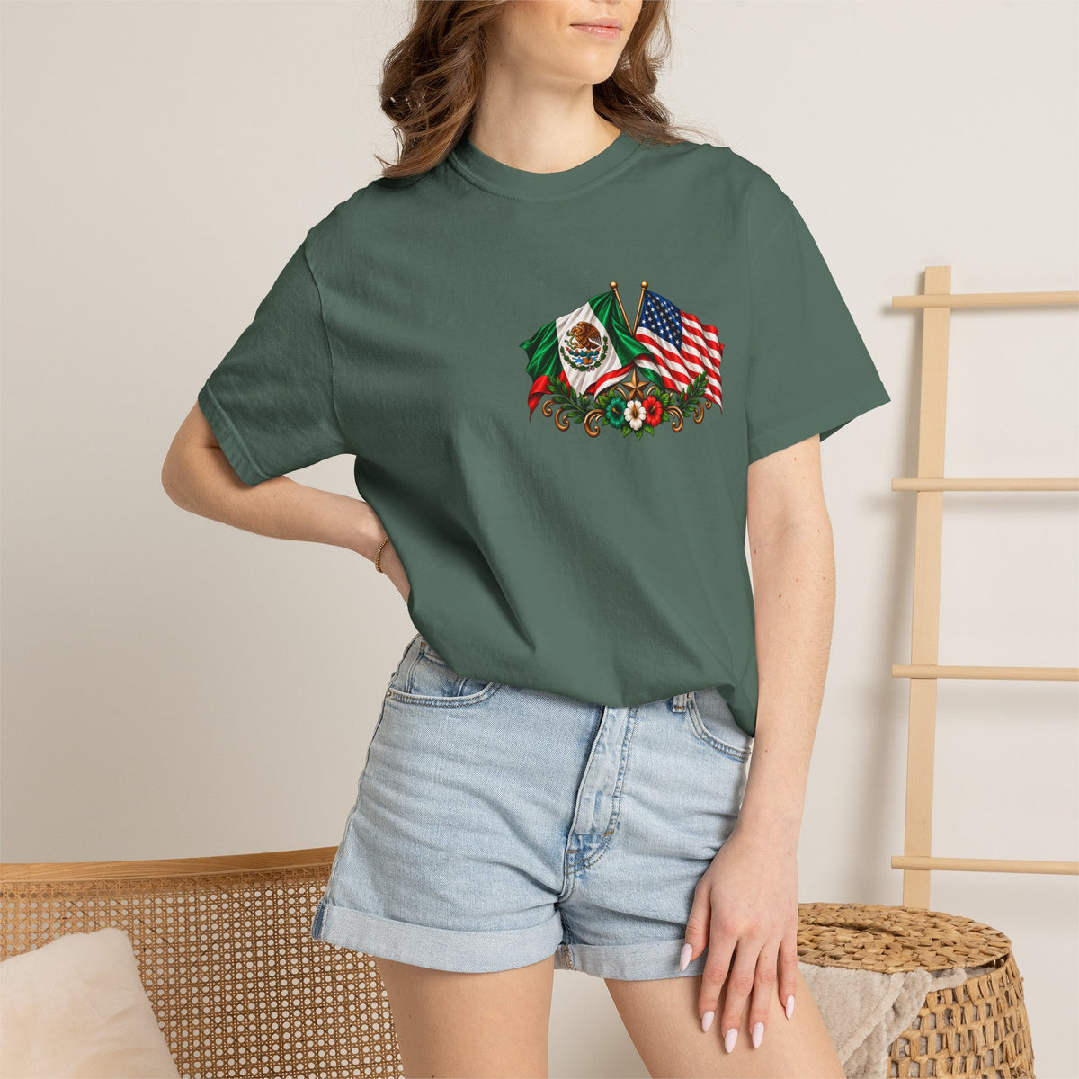 Proud of My Roots T-Shirt — "Orgulloso de mis Raíces / Orgulloso de ser Americano" USA-Mexico Heritage Tee