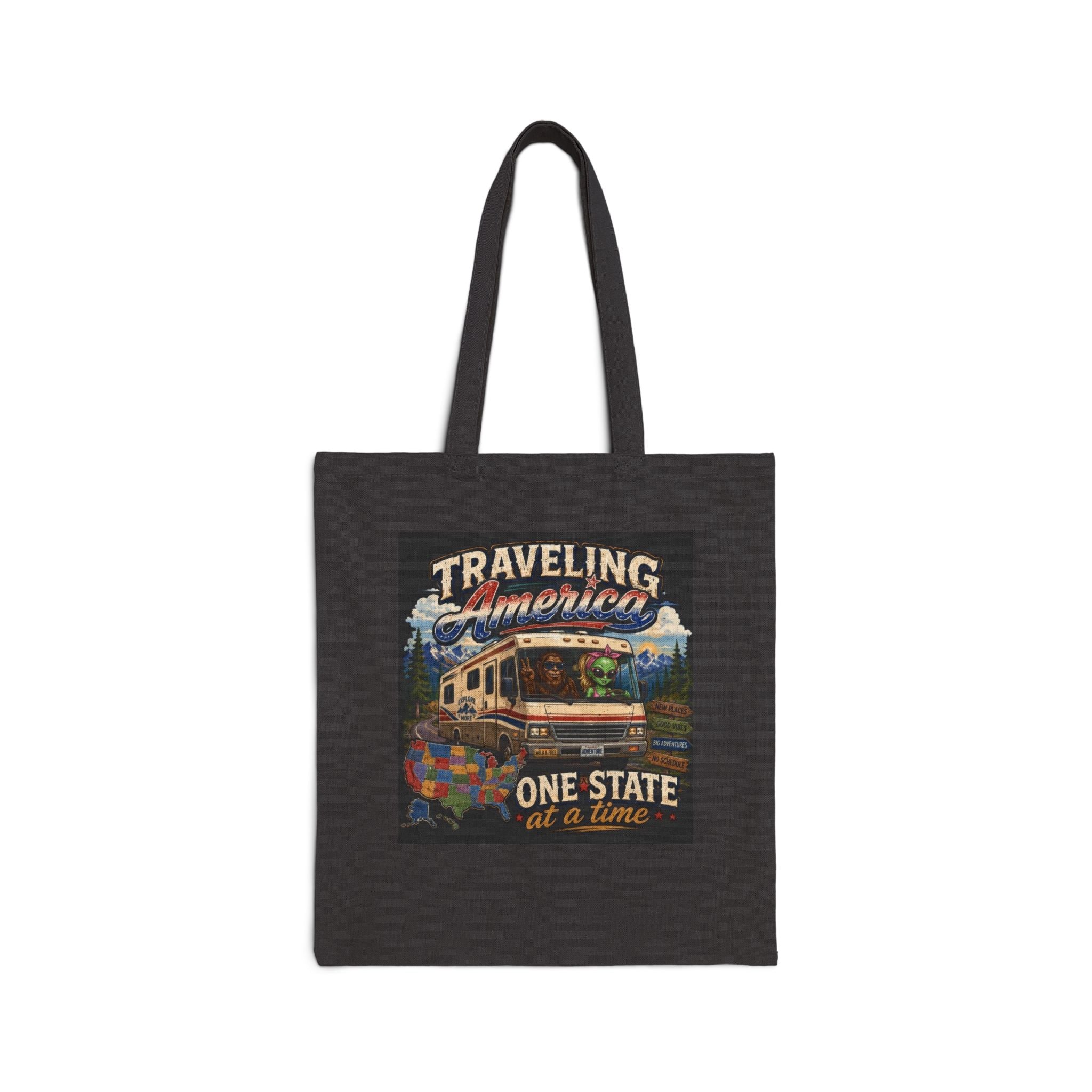 Traveling America Tote Bag – "One State at a Time" Vintage RV Travel Canvas Tote
